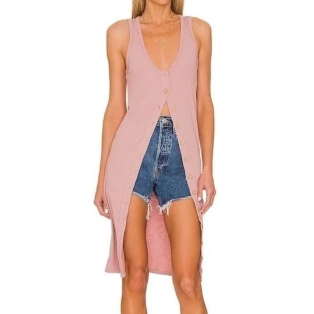 Free People We The Free Gia Long Ribbed Vest / Dress Lilac Wine Pink Small NEW